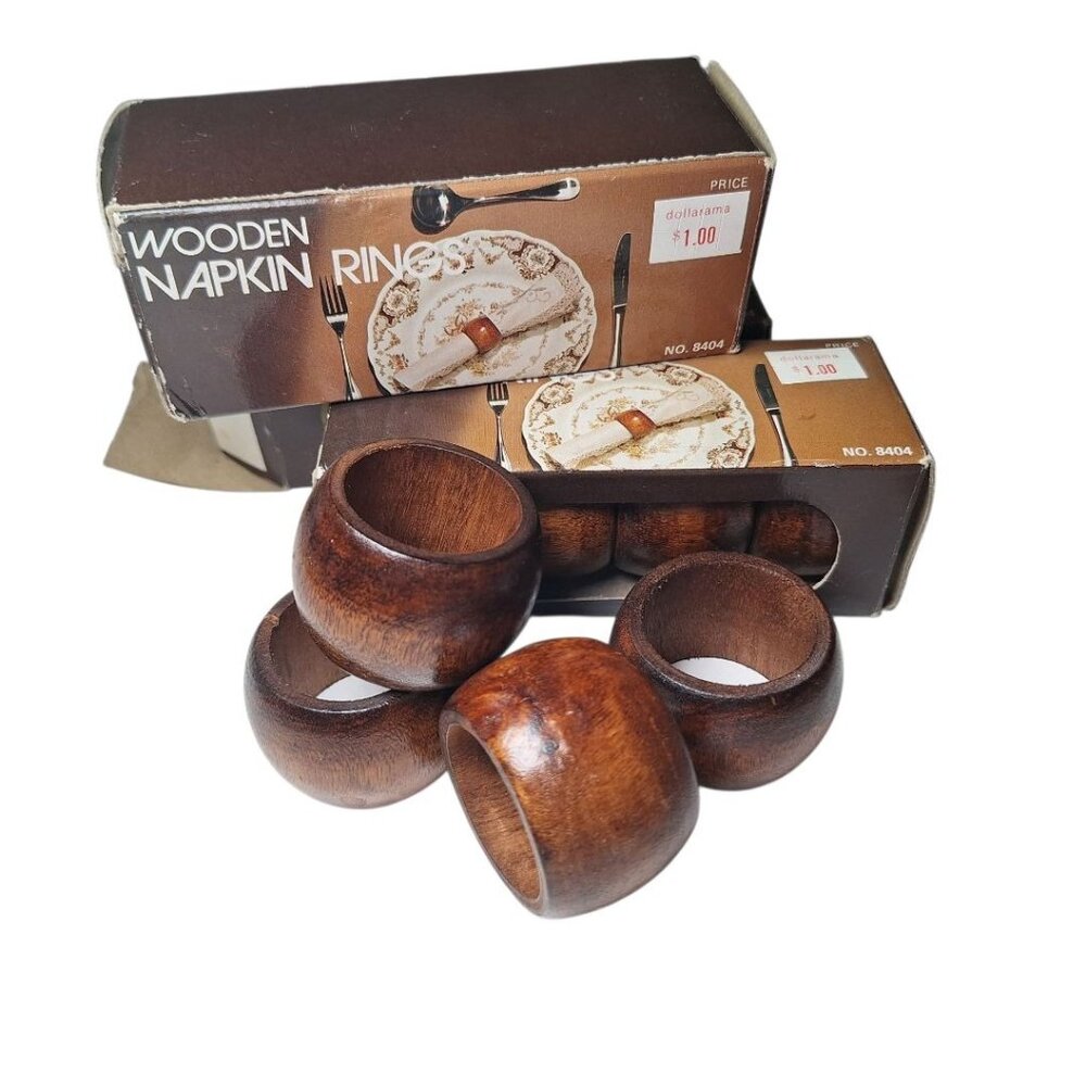 Wooden Napkin Rings‎ Vintage 12 Pieces Round Smooth Rustic Cabin 1980s No 8404